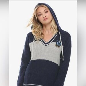 Harry Potter Ravenclaw Knit Hoodie Sweater Womens Crest  S No Drawstring